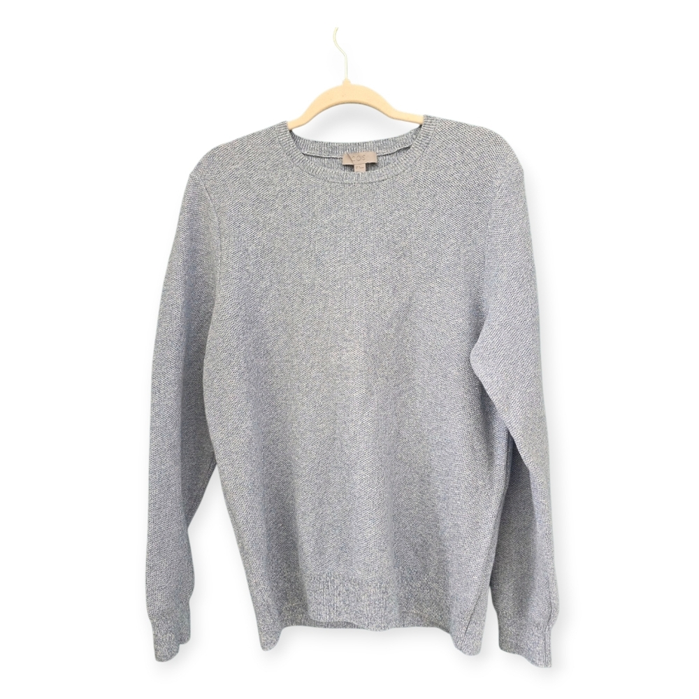 COS Heavy Blue White Linen Cotton Basic Pullover Sweater Medium - Picture 2 of 10